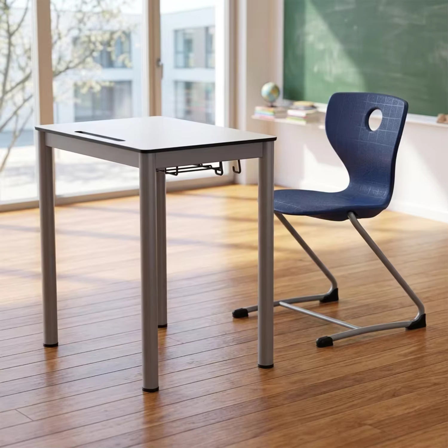 School Study Table Wooden Single Desk School Heavy Duty Desk Chair Set