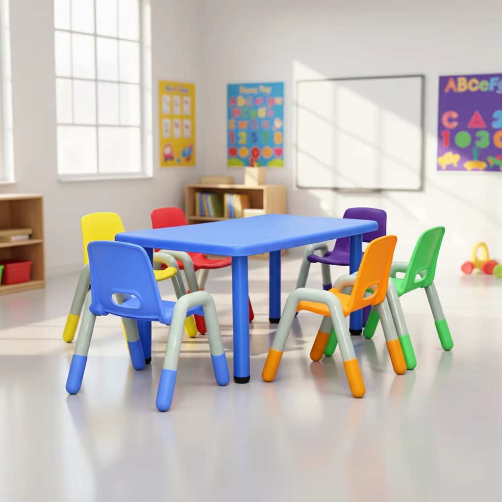 KG2005-1 Kids Study Plastic Desk  With 6 Chairs factory