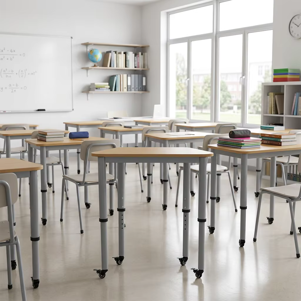 AT0112 School Furniture Height-adjustable Trapezoid Table factory