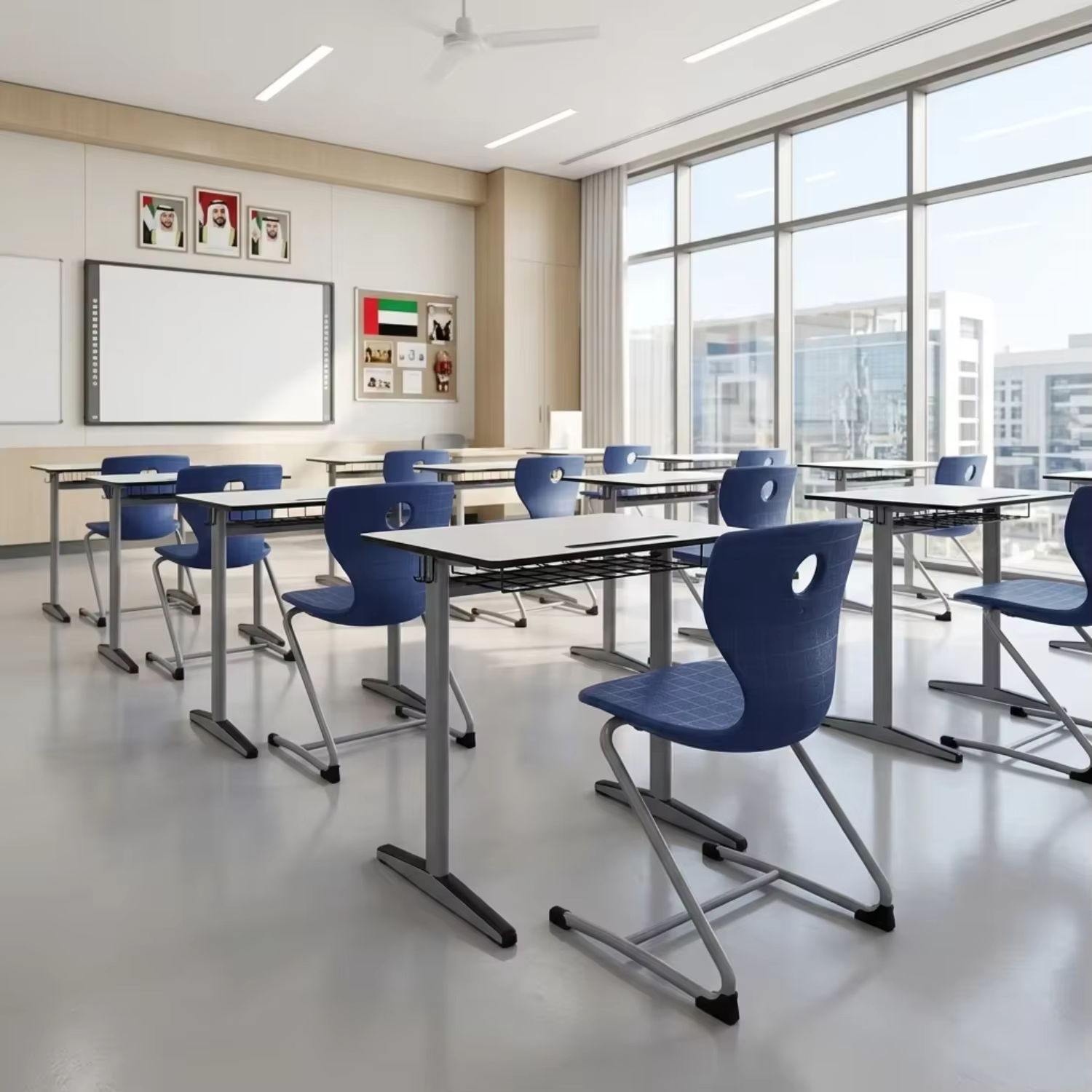 Arab Emirates Second-generation Laminate Board School Table Classroom Furniture Student Desk and Chair Set