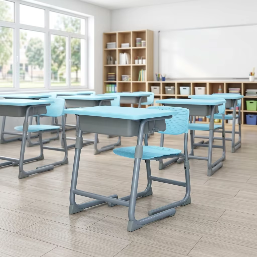 ss0221 adjustable ppsteel student chair and desk set-1