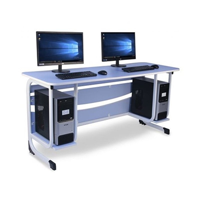 MD0098 Double Wooden Computer Desk with CPU Holder Shelves