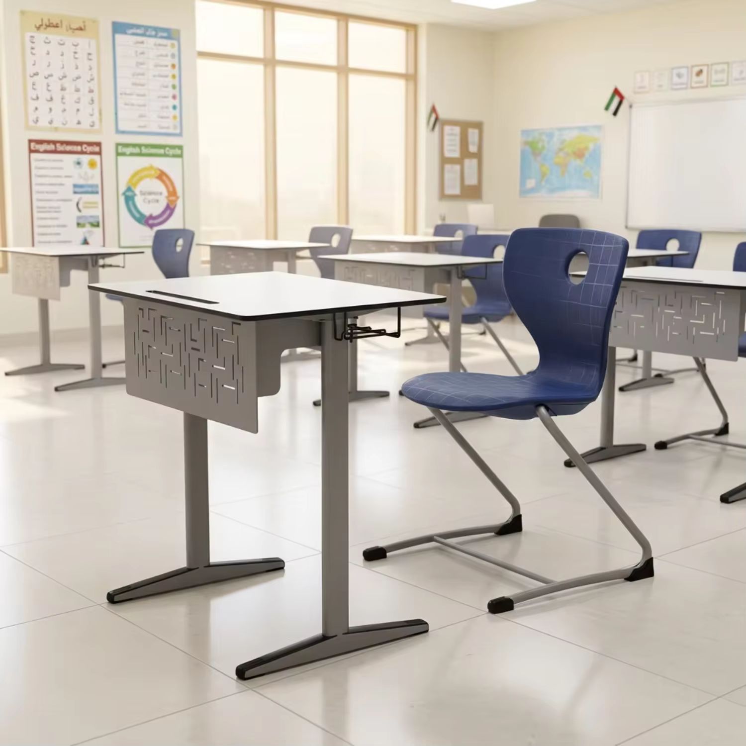 Arab Emirates Laminated School Desk and Chair School Furniture Student Table and Chair Furniture