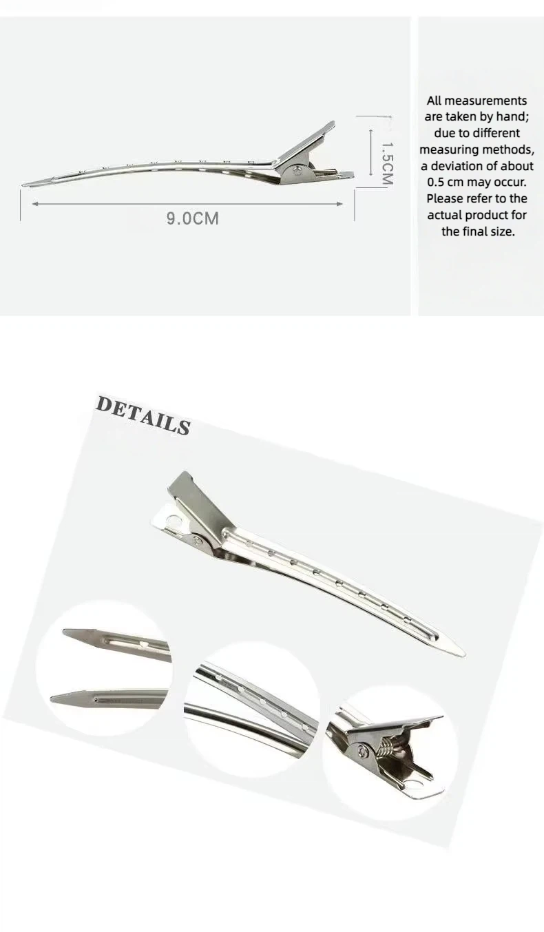 Wholesale Custom 12Pcs/Bag No Trace Salon Hair Clip Metal Duckbill Clip Sectioning Hair Clips with Hole