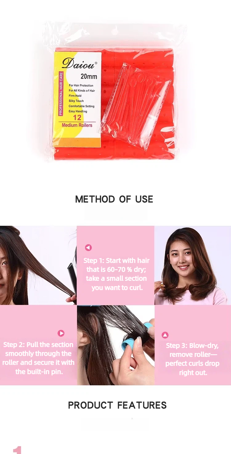 Factory Direct Sale Multi-size Plastic Hair Rollers DIY Hair Styling Tools Magnetic Hair Rollers with Pins