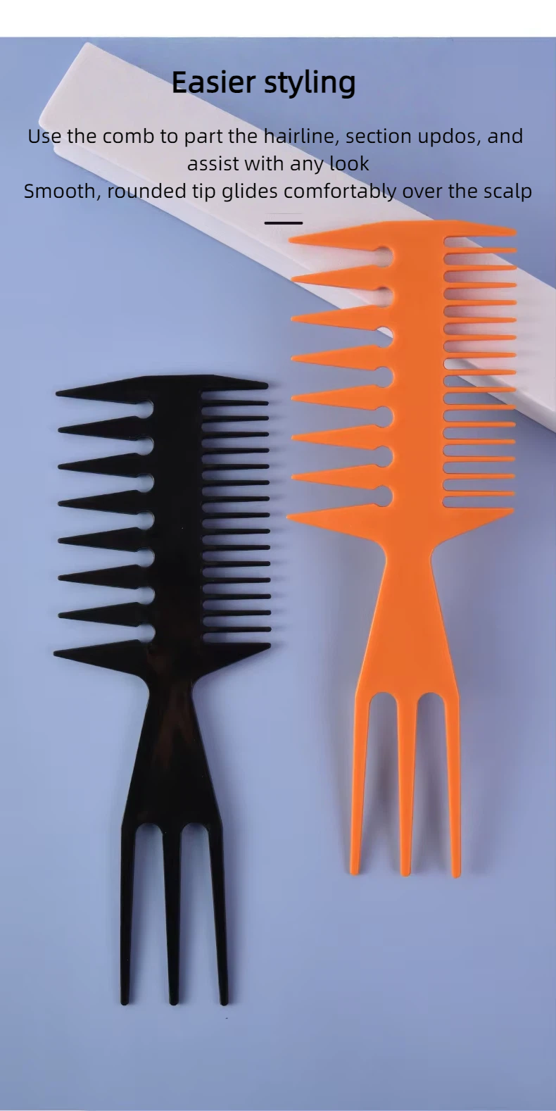 Factory Direct Sale 3 in 1 Men Oil Head Styling Hair Comb Plastic Wide and Fine Tooth Comb Custom Logo Hair Cutting Barber Comb