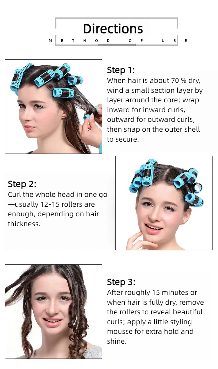 Wholesale Custom Multisize Magnetic Hair Rollers No Heat Plastic Hair Curler Roller for Long Medium Short Hair