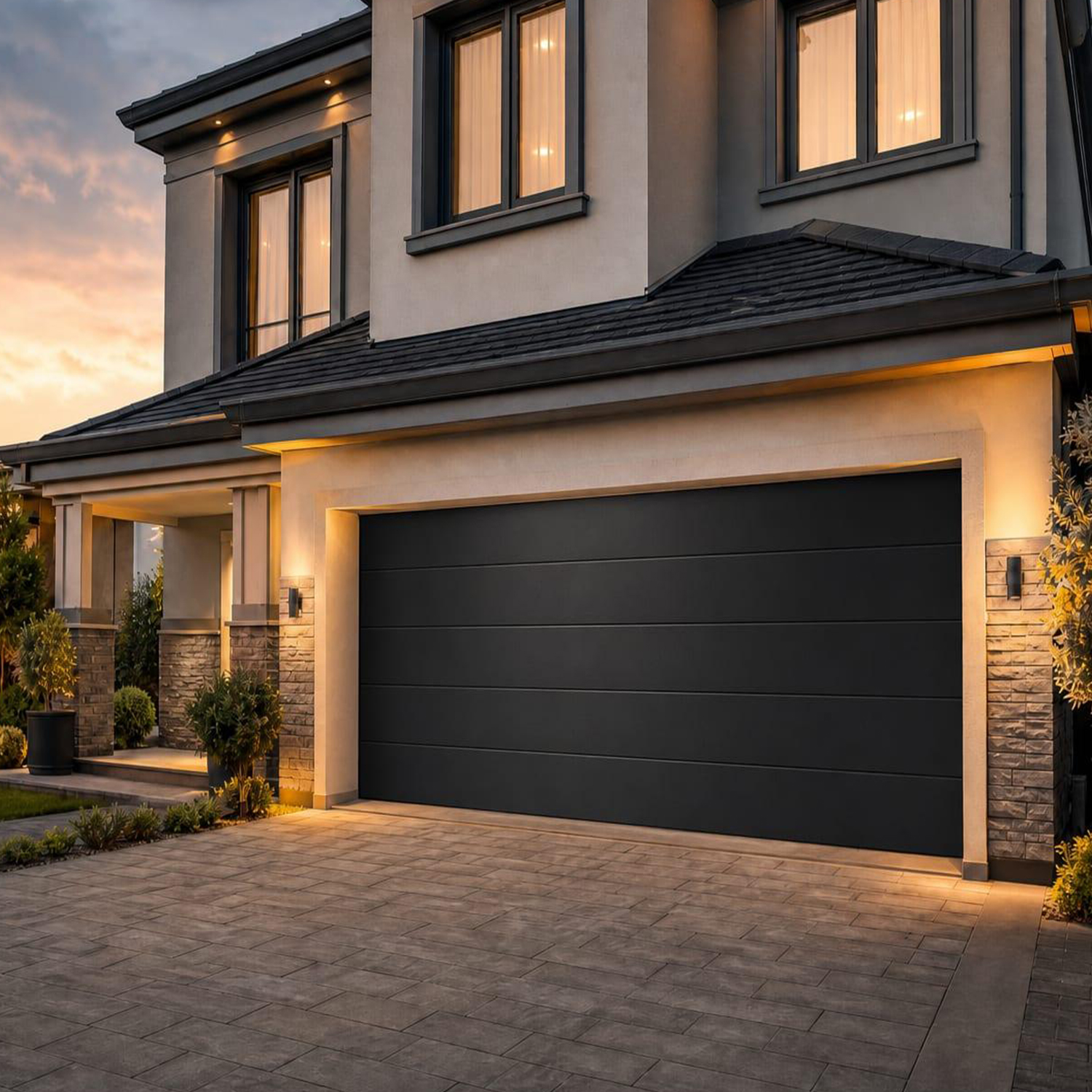 Engineered Steel Construction For A Strong Double Garage Automatic Door