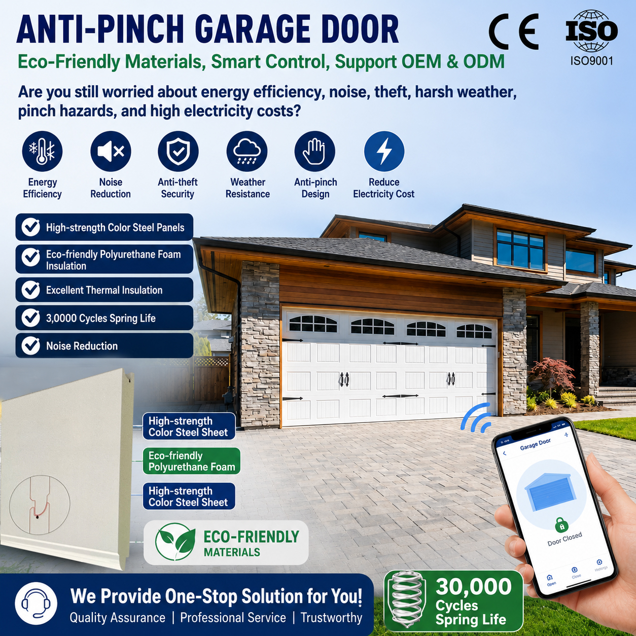 Anti-Pinch Insulated Steel Garage Door