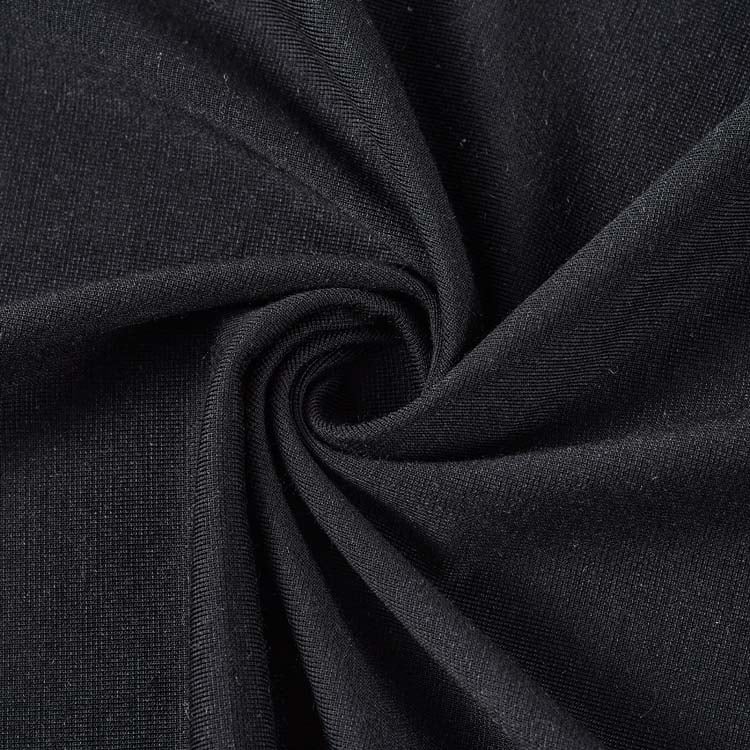 160 GSM cho'ziluvchan trikotaj to'qimasi: 47% poliester, 23% akrilik, 11% modal, 4% viskoza, 15% spandex (shovqinsiz quyidagi kiyimlar uchun)