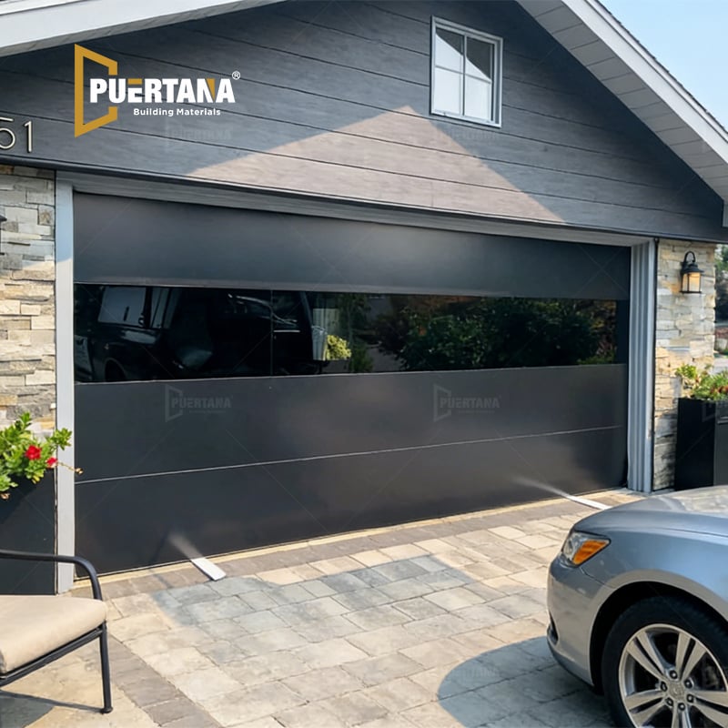 Modern & Contemporary Ultra-Sleek Flush Aluminum Panel Smooth Sectional Garage Doors With Mirrored Glass