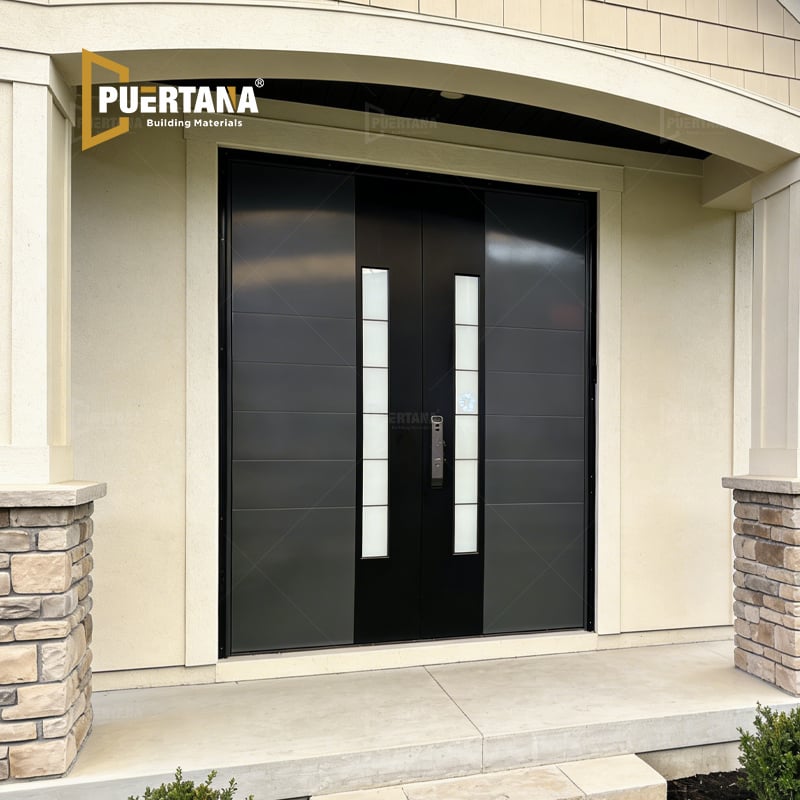 Modern Residential Impact Security Double Entry Door Aluminum Prehung Front Doors With Smart Lock
