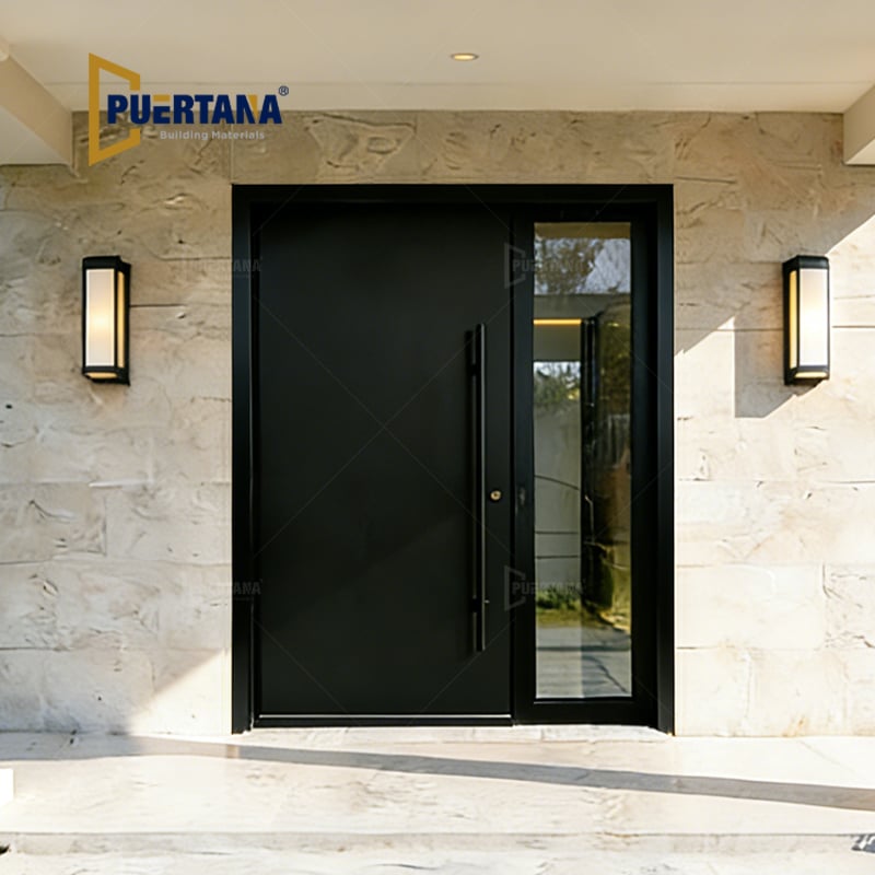 Customized Elegant Flush Aluminium Black Front Entrance Door For Entryway
