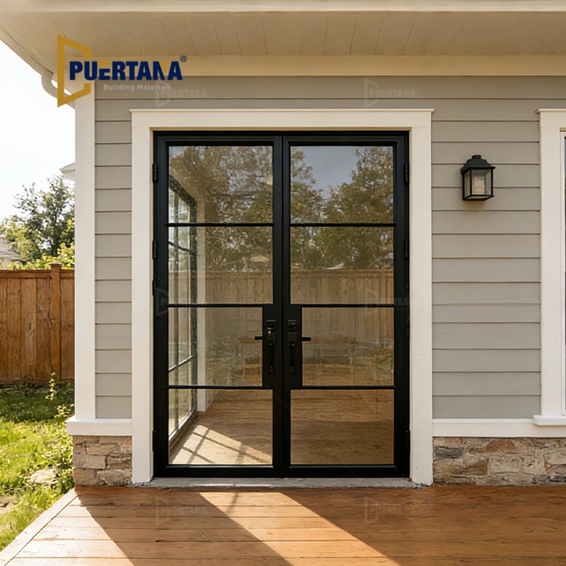 Custom Exterior Steel Look Aluminum Double French 4-Lite Doors