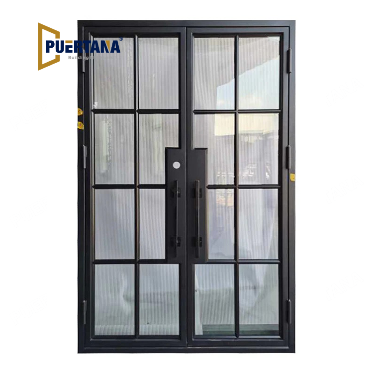 Bruceville Double Front Entry Iron Door With Tempered Low E Clear Glass Matt Black Finish