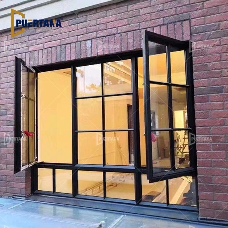 USA Standard Slim Line Frame Thermal Break Aluminum Steel Look Casement Windows