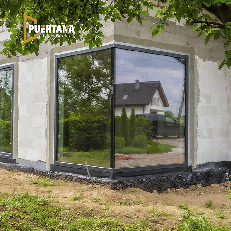 Aluminium Glass Corner Window Design / L Shaped Window / Corner Butt Joint Ballistic Bullet-proof Glass Window