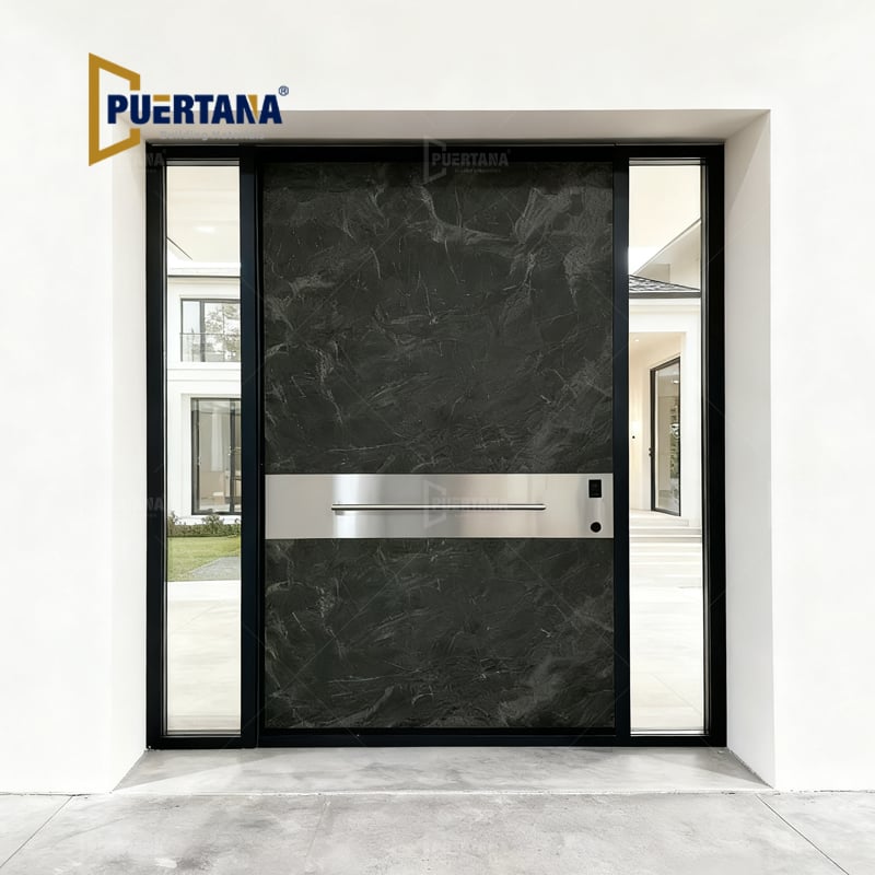 Luxury Rock-like Panel Design Aluminum Pivot Entry Door For House Entrance