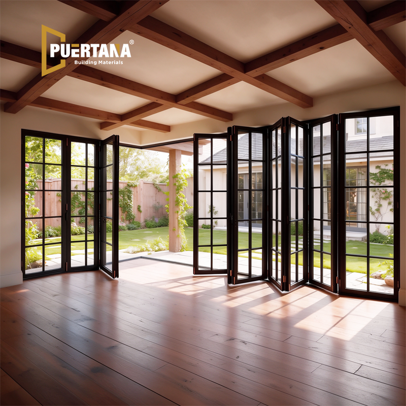 Custom Seamless 90° Corner Aluminum Bi-Folding Glass Doors with Black Grille Design for Open Indoor-Outdoor Living