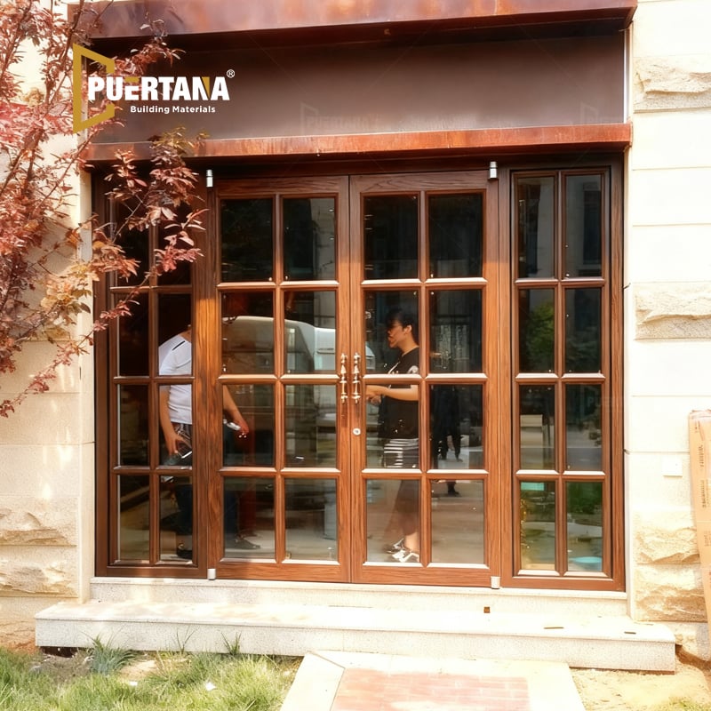 Vintage-Inspired Commercial Aluminum Storefront Swing Glass Door - Decorative Grille  Panels for Retro Shops