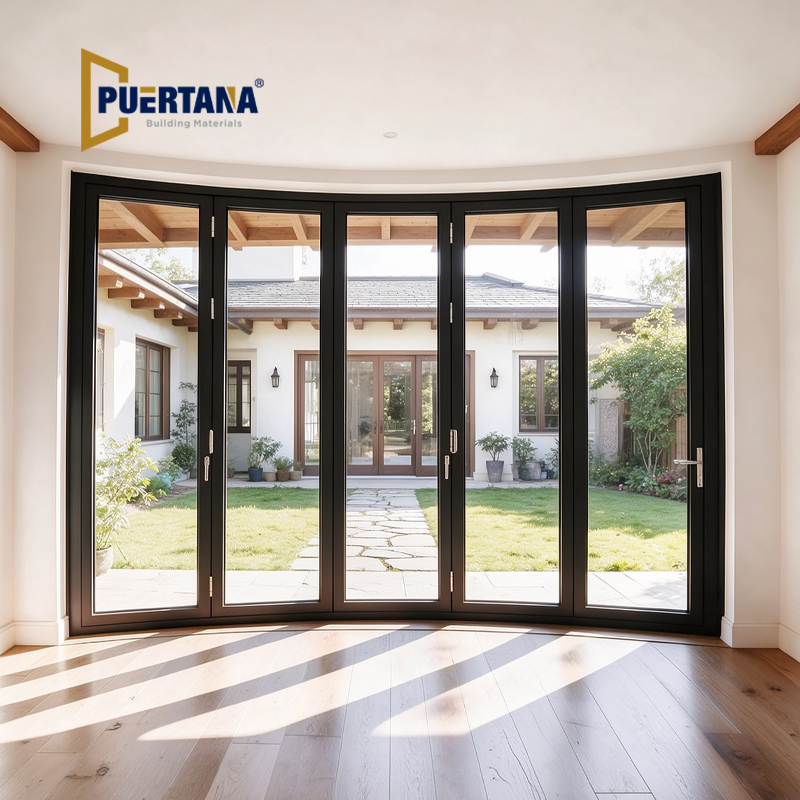 Curved Glass Aluminum Folding Patio Door for House Project