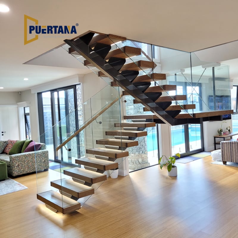 U-Shaped Metal Mono Stringer Floating Staircase For Modern Homes
