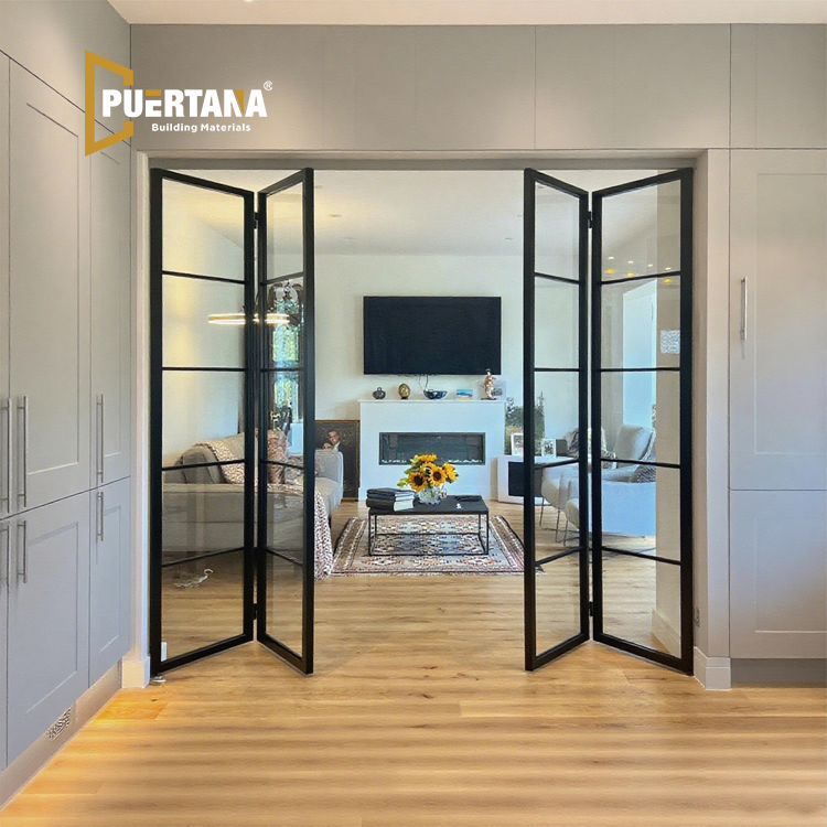 Space-Saving Interior Aluminum Folding Door - Anti-Pinch System & Clear Glass for Family Homes