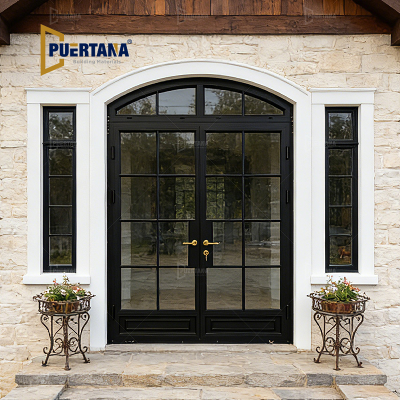 Factory Direct Custom Thermal Break Round Arched Top Aluminum French Double Glass Door