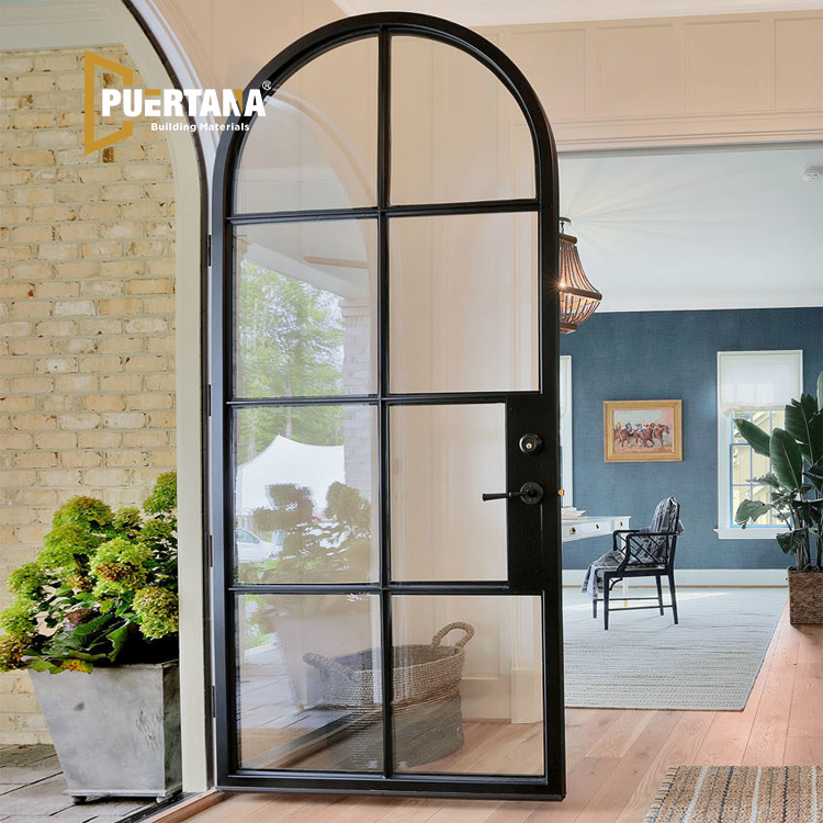 Arched Top Steel Look Thermally Broken Aluminum Hinged Swing Doors