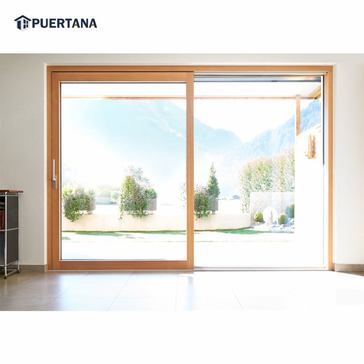 Puertas corredizas para patio con elevación y madera revestidas de aluminio