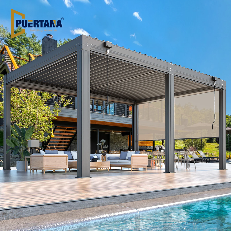Outdoor Aluminum Louvered Pergola with Adjustable Roof for Deck Backyard Garden