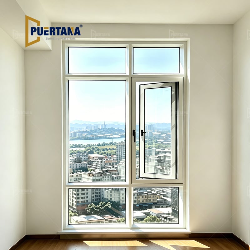 Modern Aluminum Picture Window with an Integrated Outswing Casement Opening for High-Rise Apartment 