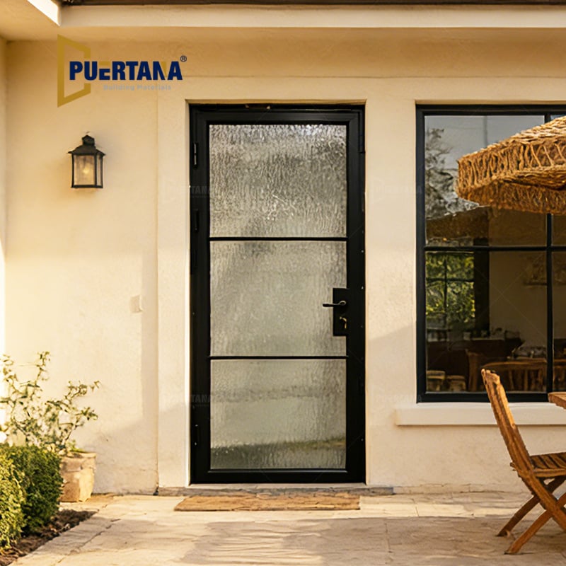 Exterior Steel Look Aluminum Single 3-Lite Doors Custom Modern Square Patio Door
