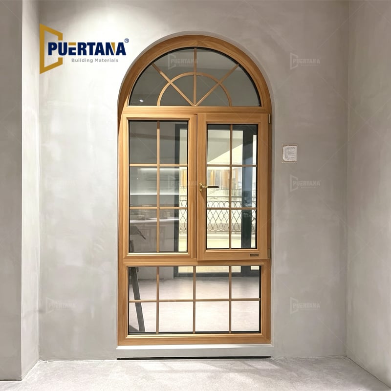 Arched Top Aluminum Wood Tilt and Turn Window with Grilles