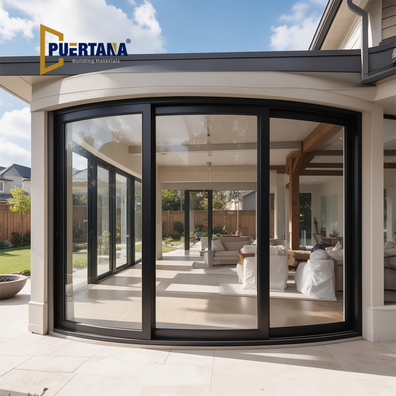 Curved Glass Aluminum Sliding Patio Door For House Project