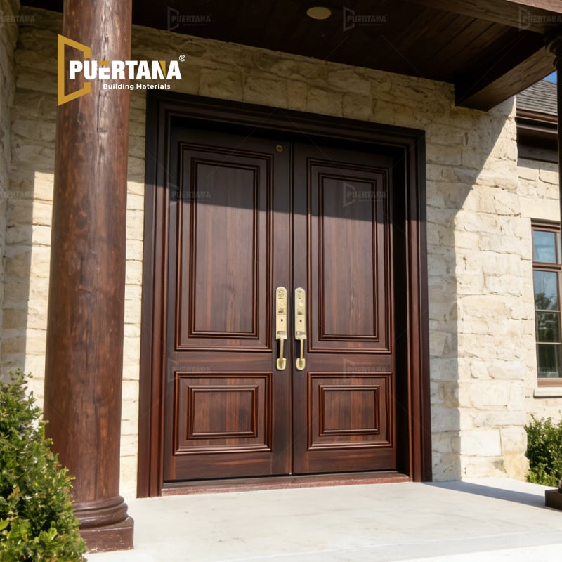 Elegant Wood-Grain Aluminum Double Entry Security Door
