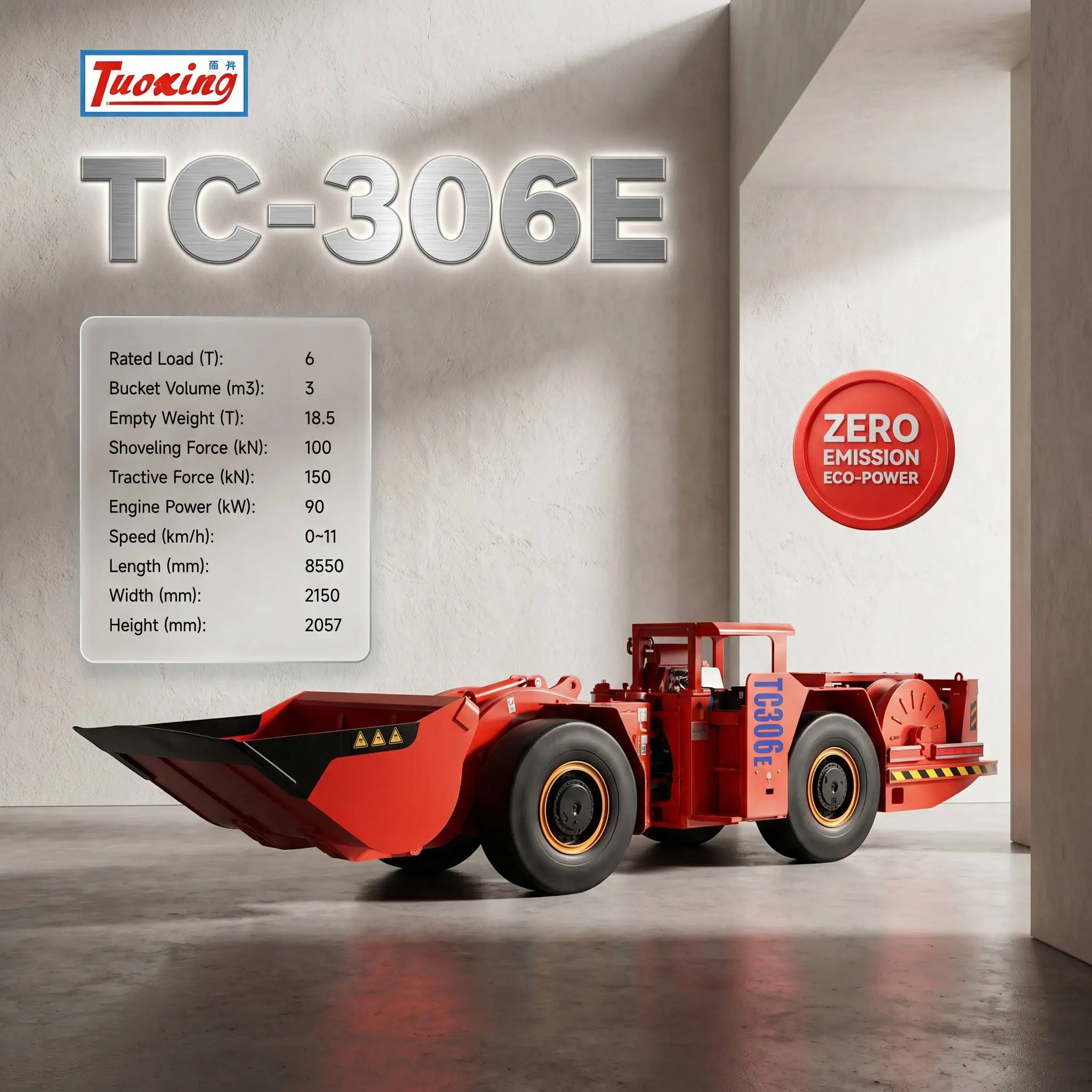 Haute Qualité Fabriqué en Chine Vente Chaude Chargeur Électrique Minier Souterrain Lhd TC-306E Mine Lhd