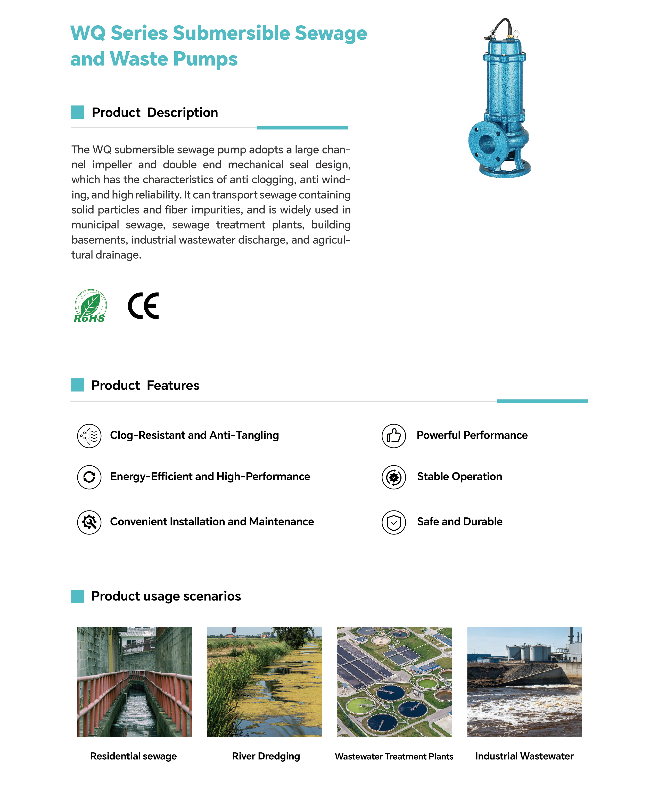 WQ Series Submersible Sewage Pump for Wastewater and Industrial Drainage1.png