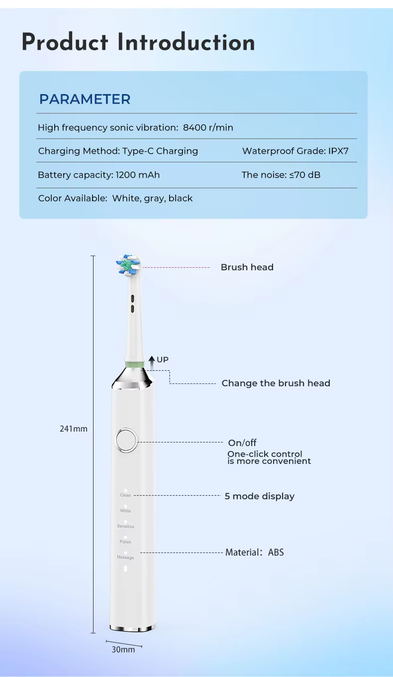 Factory Wholesale Round Head Rotating Electric Toothbrush for Adults Type-C Rechargeable manufacture