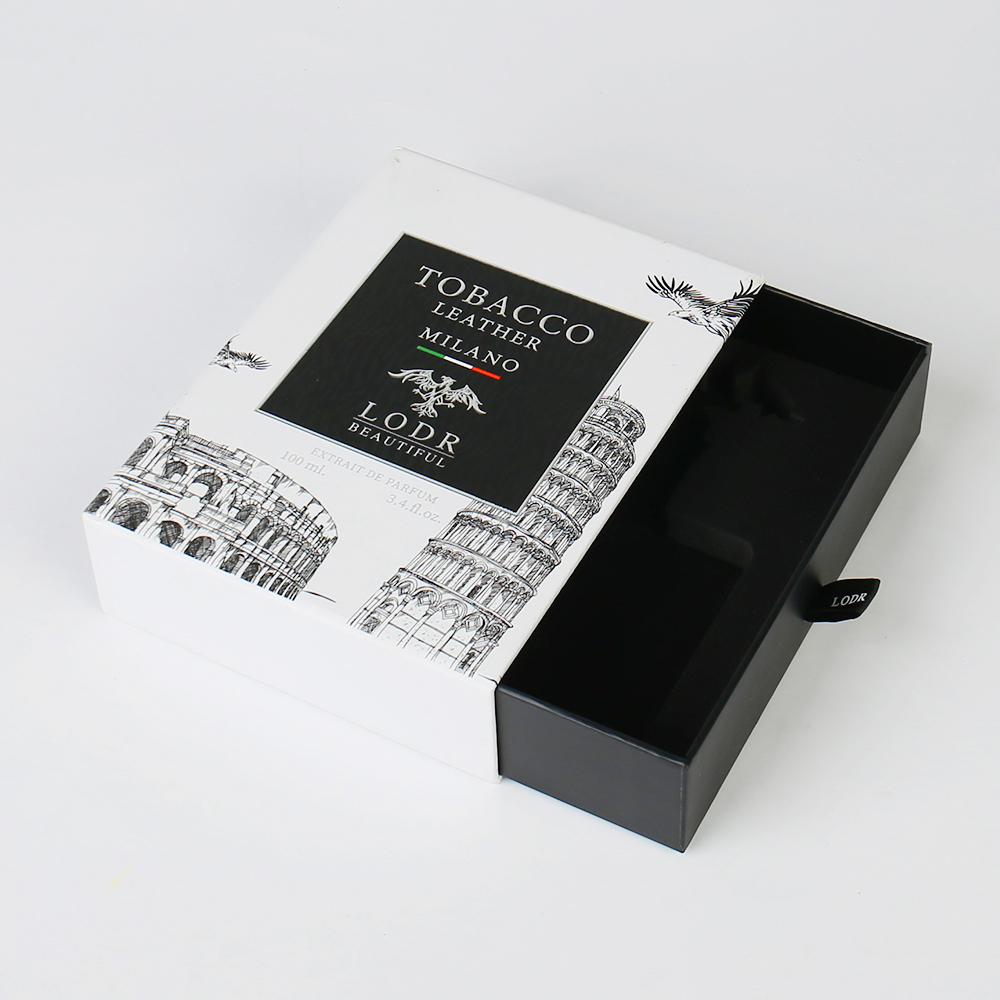 Custom 100ml Luxury Perfume Packaging Boxes Rigid Paper Cardboard Drawer Box with Sponge Liner