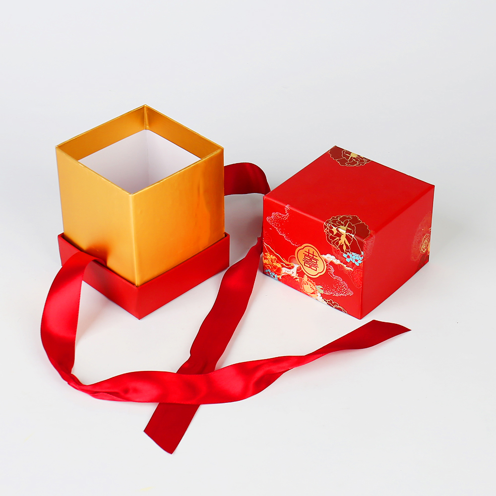 Custom Luxury Cardboard Paper Candy Chocolate Packaging Box with Ribbon Rigid Box Logo Printing Embossing for Wedding 
