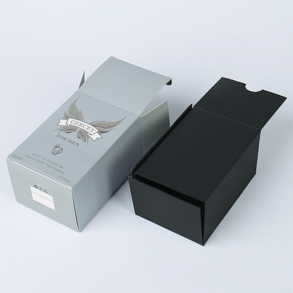 Custom Luxury Special Silver Card Paper Box Soft Cosmetics Box with Logo Printing for Arabic Perfume Packaging with Paper Lining