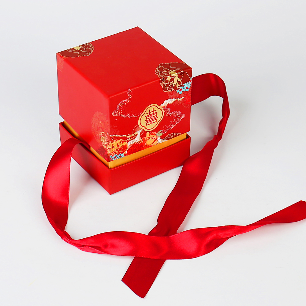 Custom Luxury Cardboard Paper Candy Chocolate Packaging Box with Ribbon Rigid Box Logo Printing Embossing for Wedding 