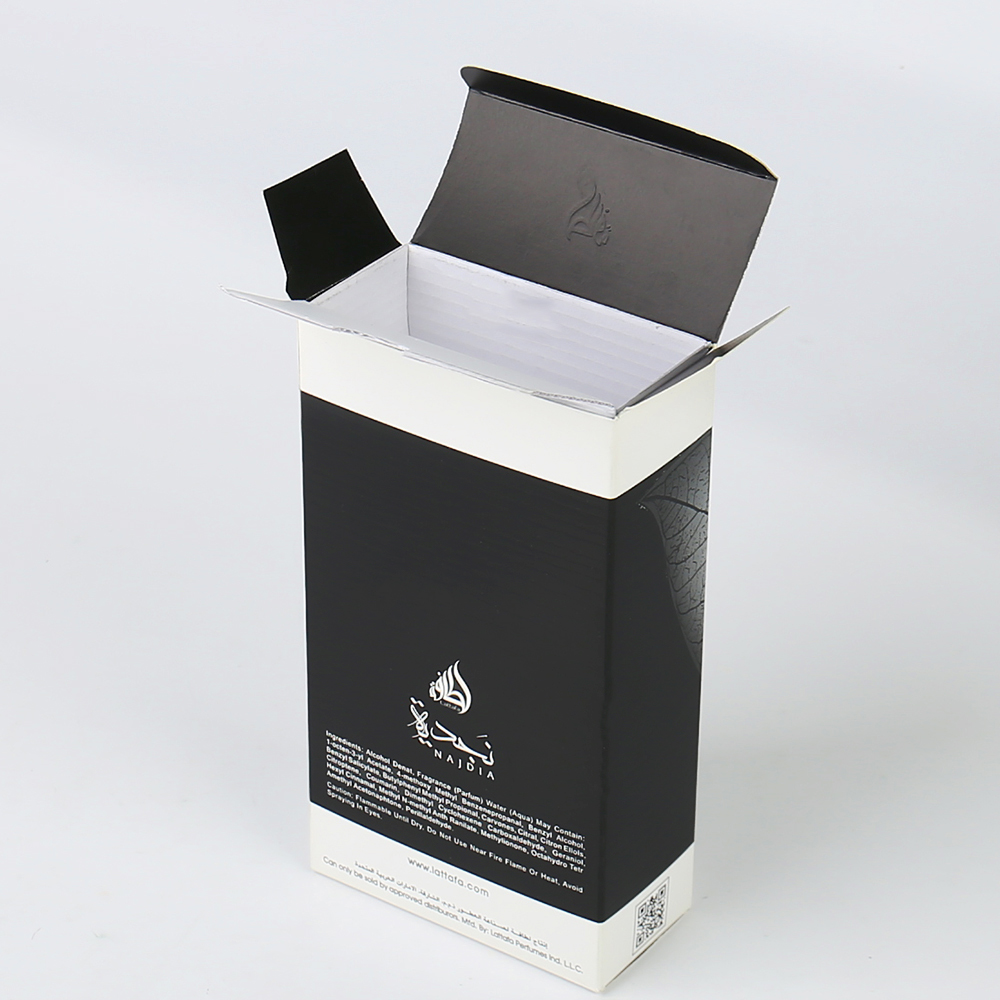 Custom Luxury Special Silver Card Box Soft Cosmetics Box with Logo Printing for Arabic Perfume Packaging with Anti Counterfeiting Label