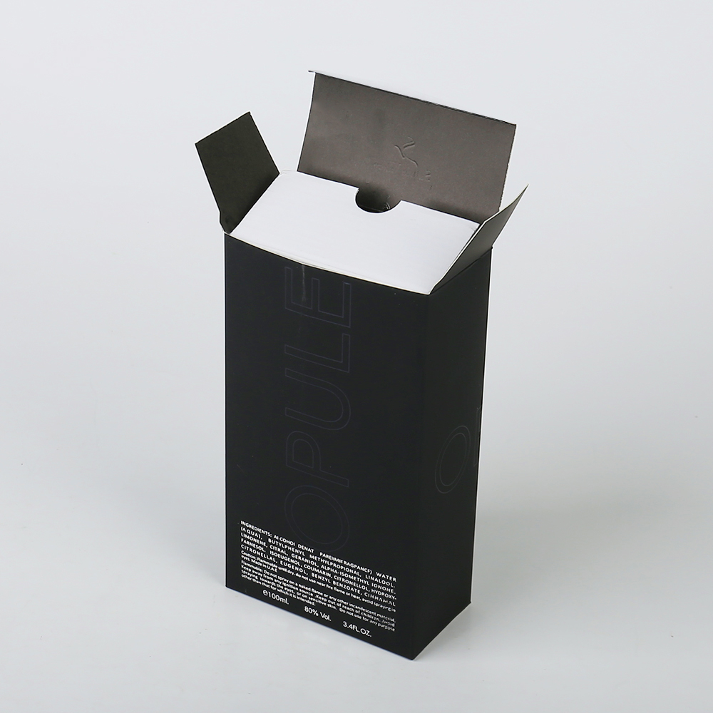 Custom Luxury Black 100ml Perfume Packaging Box Soft Cosmetics White Card Double Plug Box 