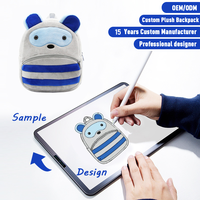 SUSHAN Wholesale Kids Animal Backpack, Custom Cartoon Plush School Bag with Zipper, Cute Double Shoulder Bag
