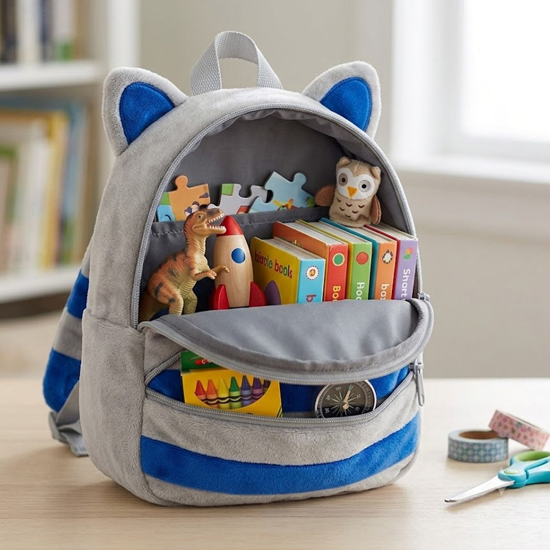 SUSHAN Wholesale Kids Animal Backpack, Custom Cartoon Plush School Bag with Zipper, Cute Double Shoulder Bag
