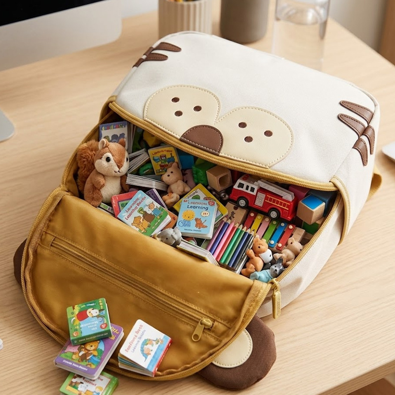 SUSHAN Wholesale Kids Animal Backpack, Custom Cartoon Plush School Bag with Zipper, Cute Double Shoulder Bag