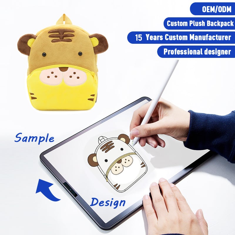 SUSHAN Wholesale Kids Animal Backpack, Custom Cartoon Plush School Bag with Zipper, Cute Double Shoulder Bag