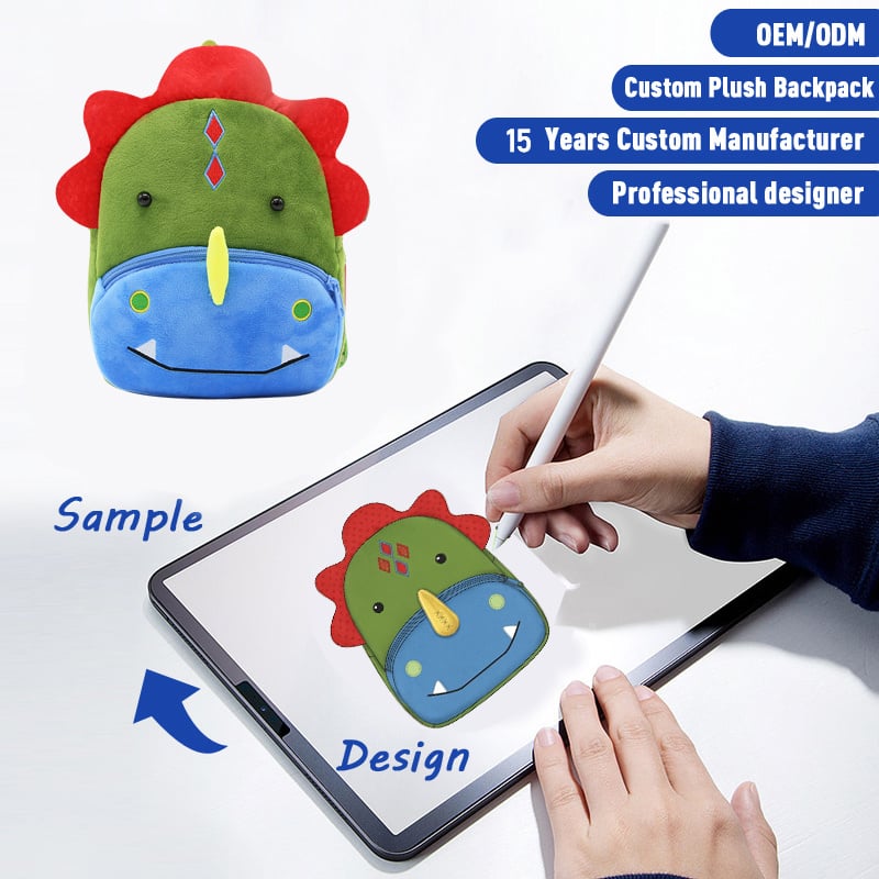 SUSHAN CE Custom Plush Dinosaur Backpack Children's Plush Animal Backpack featuring Embroidery Craftsmanship
